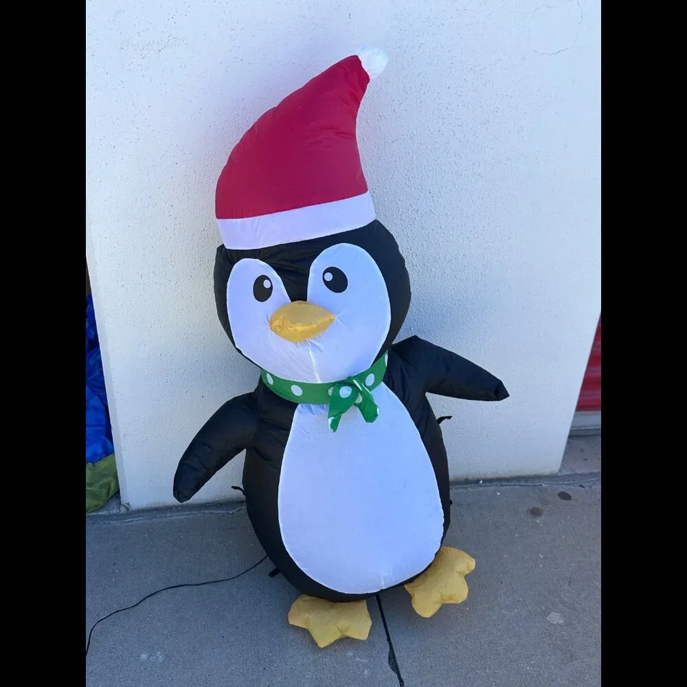Gemmy Christmas 3.5 Ft Airblown LED Light Up Penguin with Santa Hat and Bow Tie